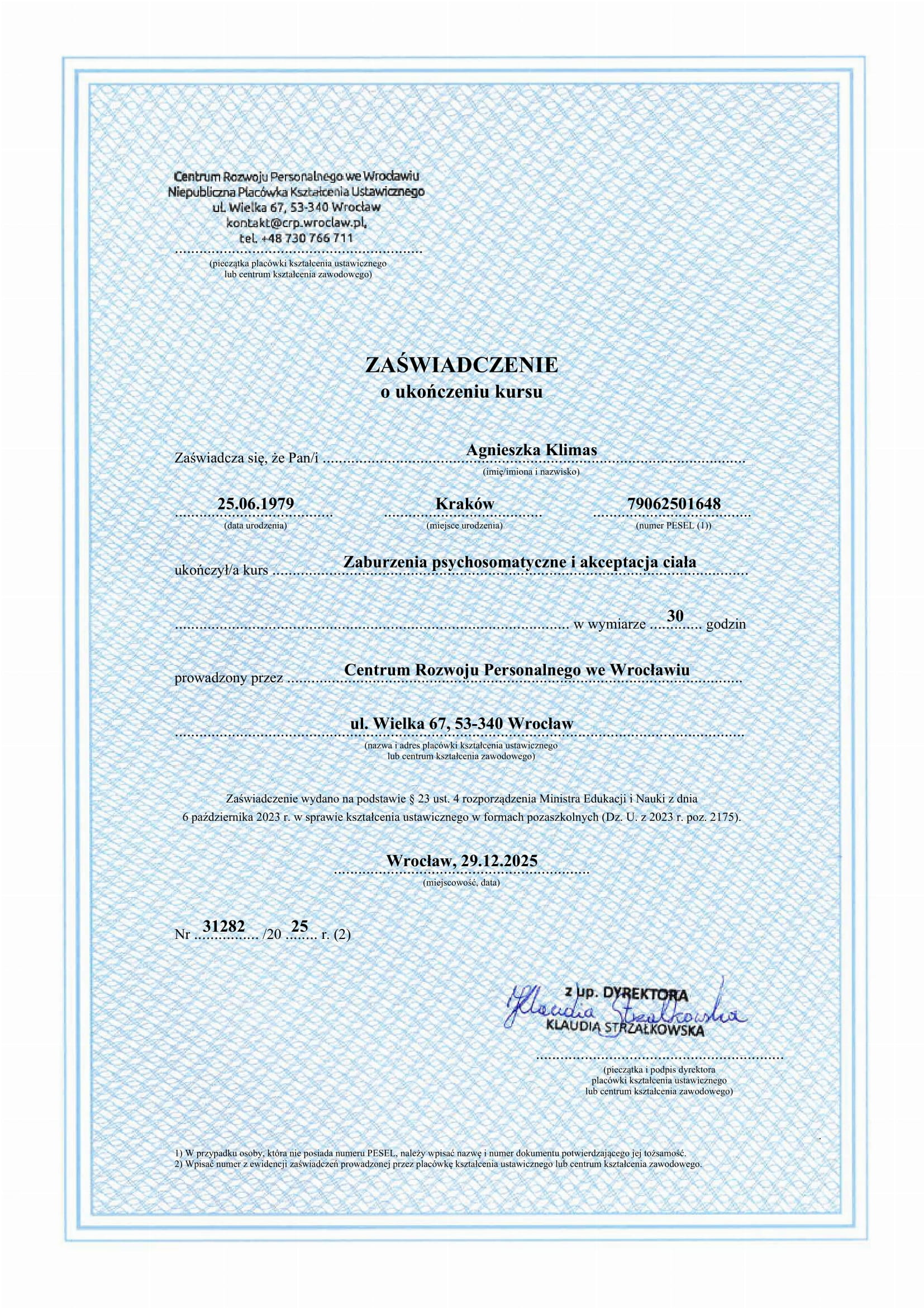 Obraz przedstawiający certyfikat