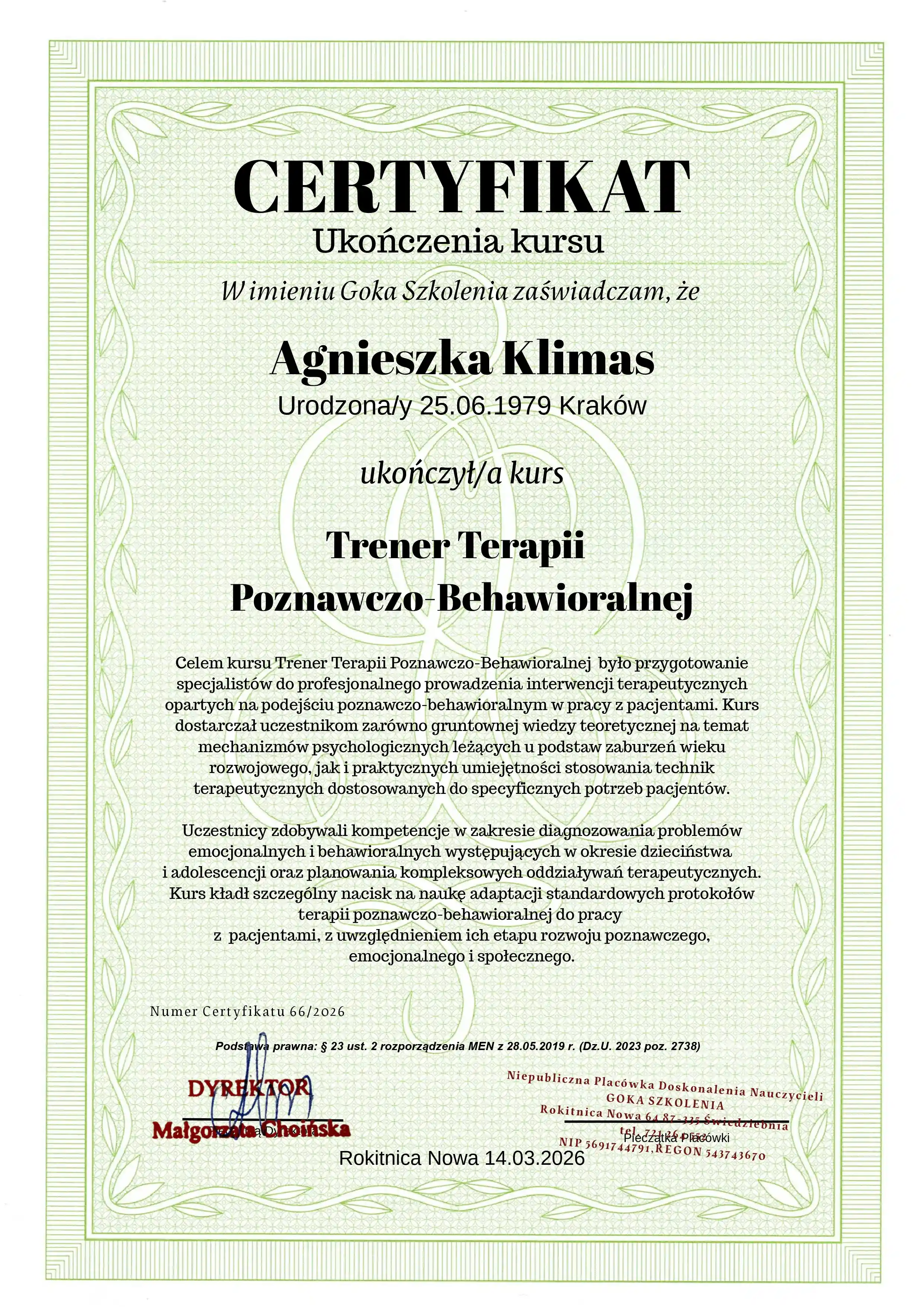 Obraz przedstawiający certyfikat