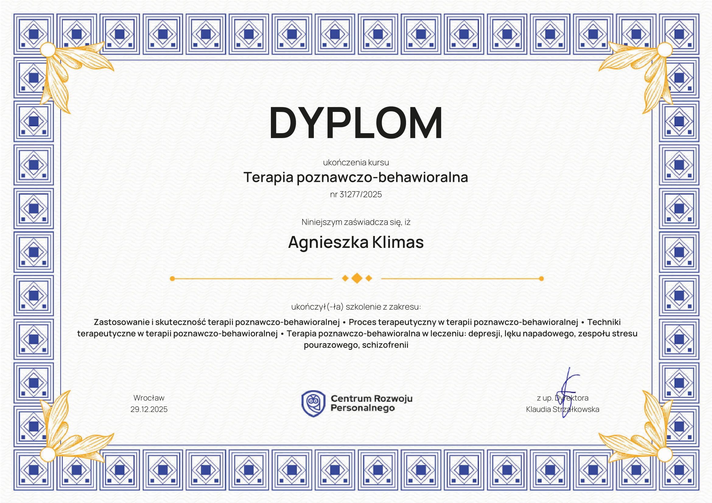 Obraz przedstawiający certyfikat