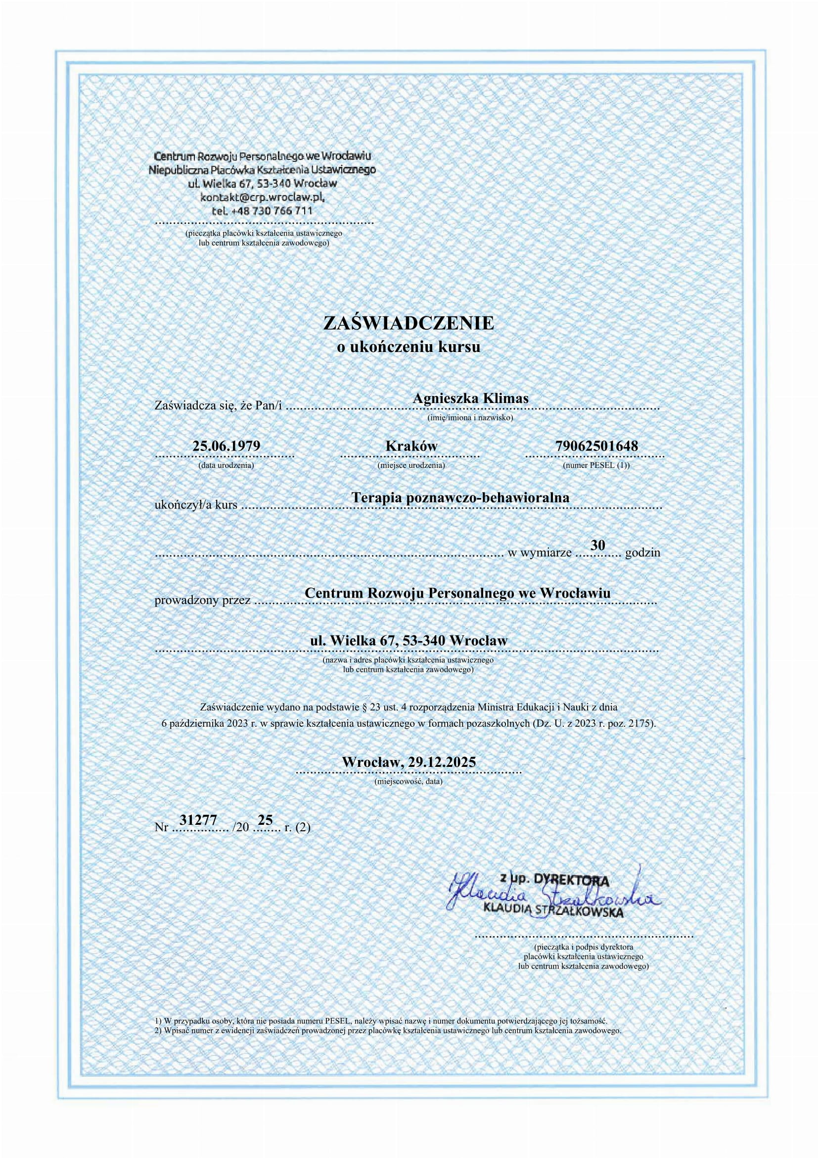 Obraz przedstawiający certyfikat