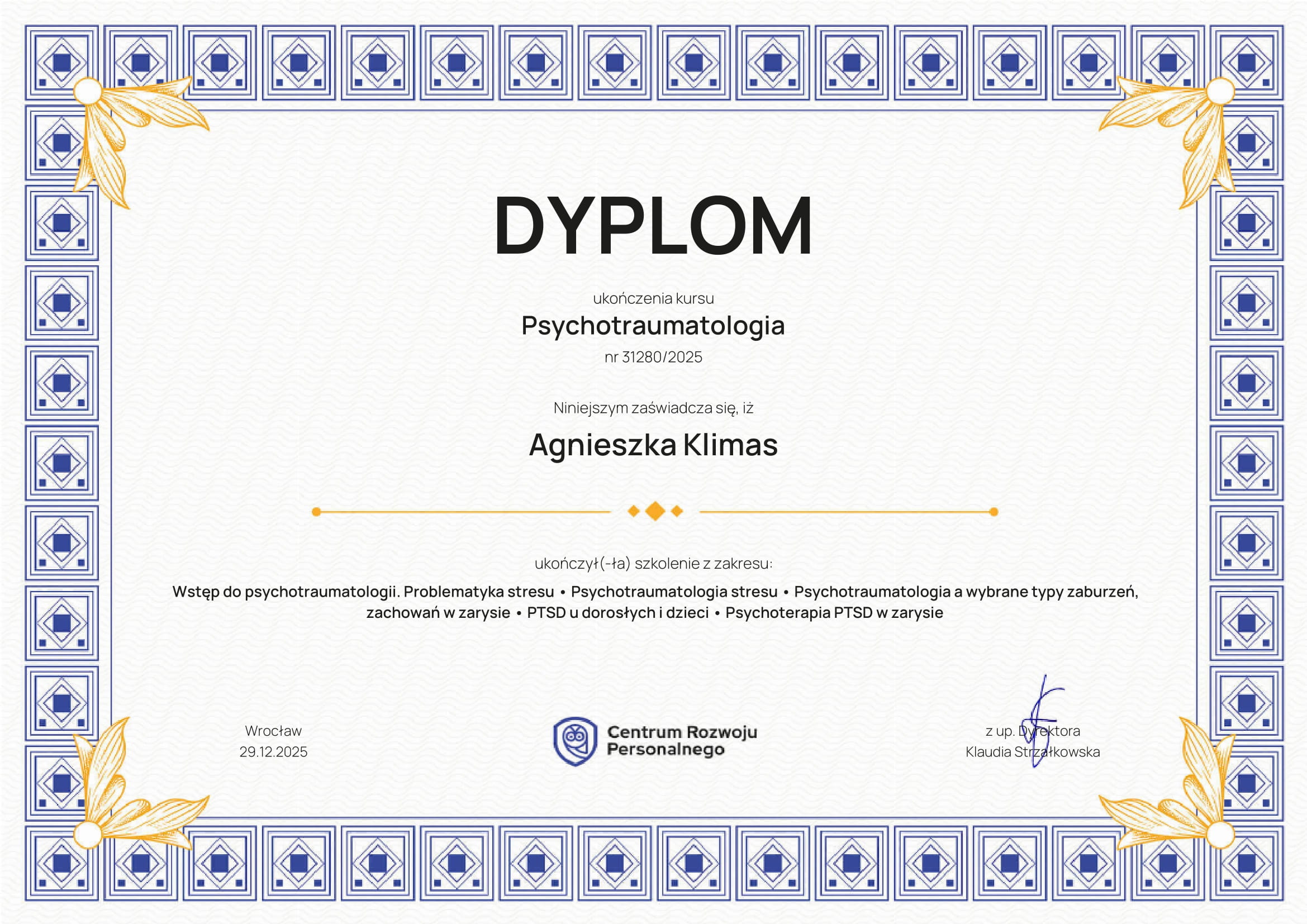 Obraz przedstawiający certyfikat