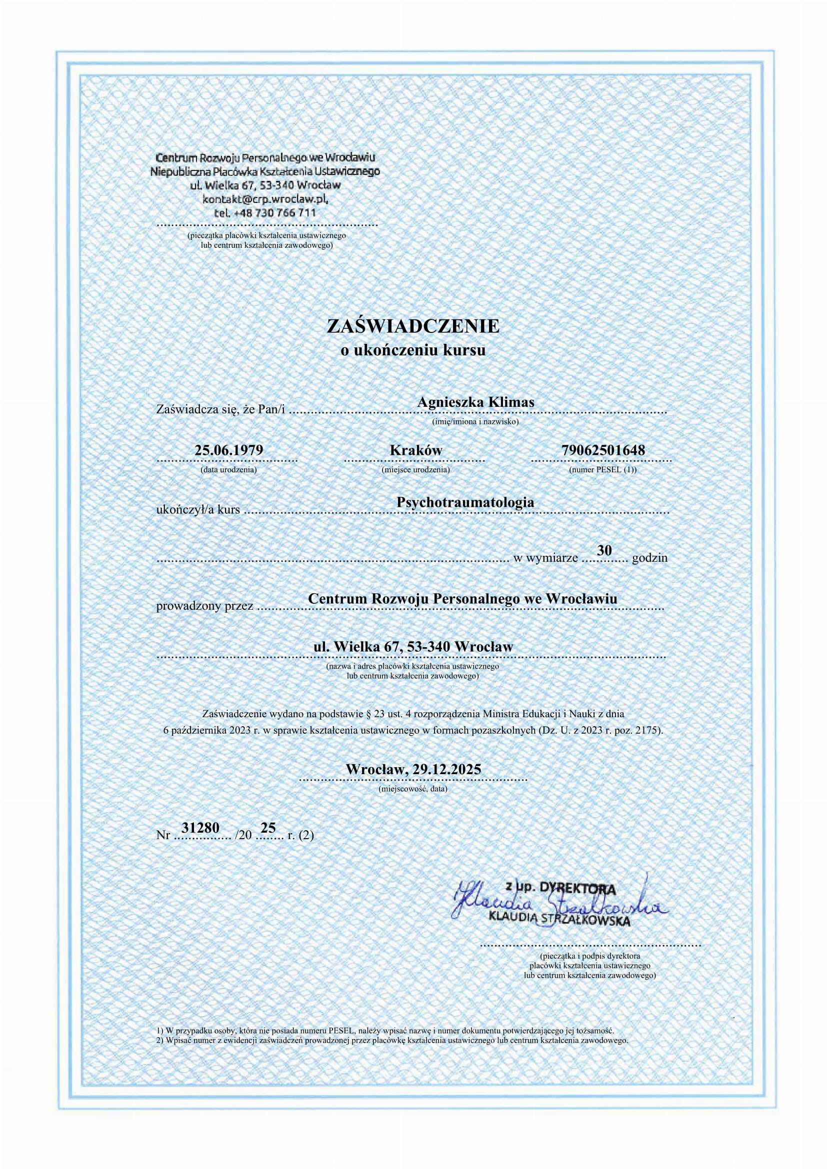 Obraz przedstawiający certyfikat