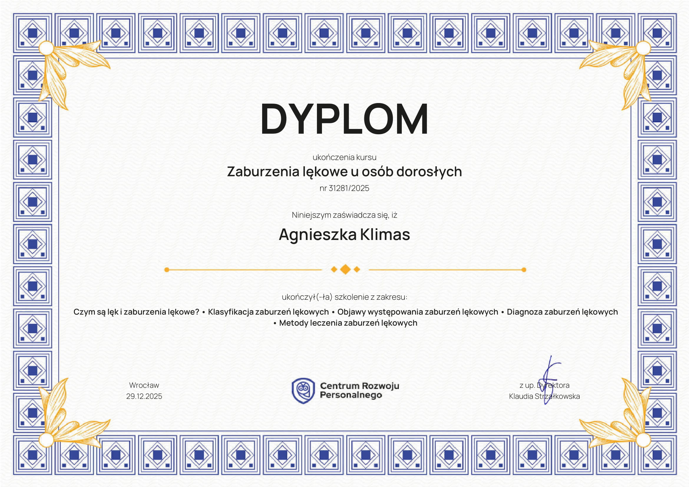 Obraz przedstawiający certyfikat