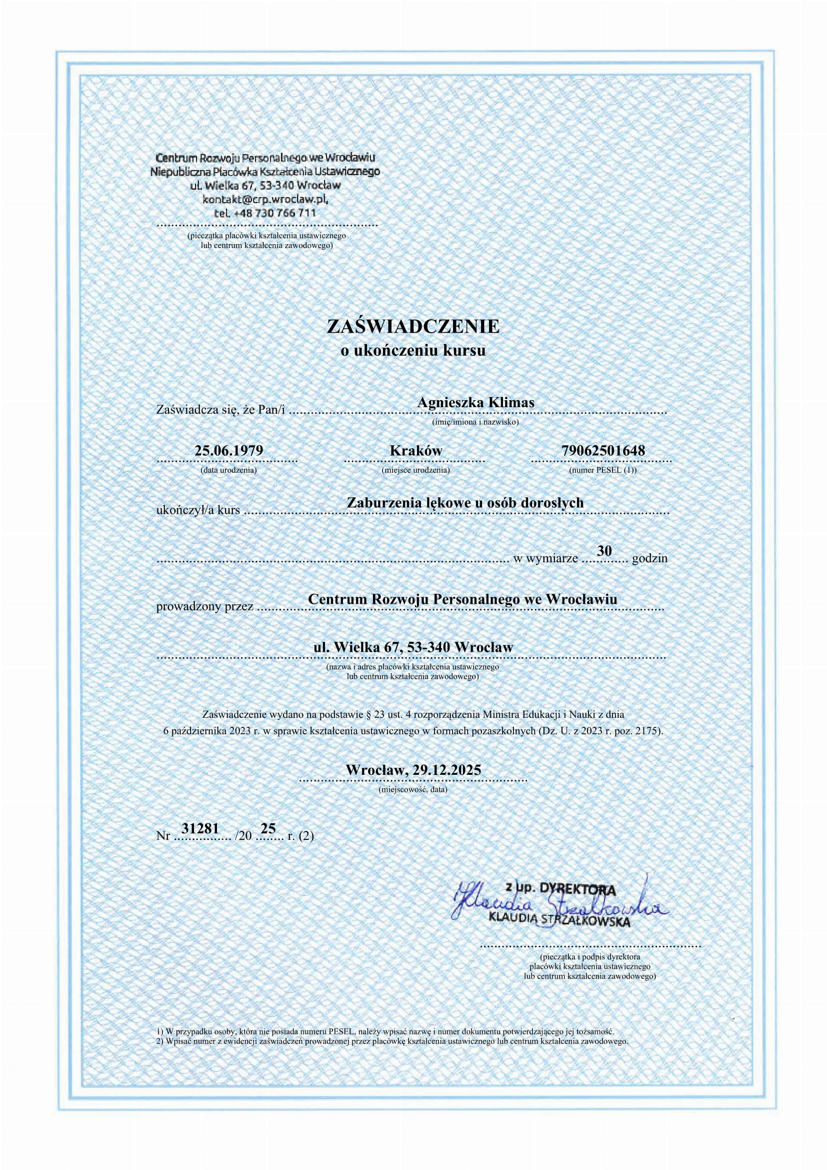 Obraz przedstawiający certyfikat