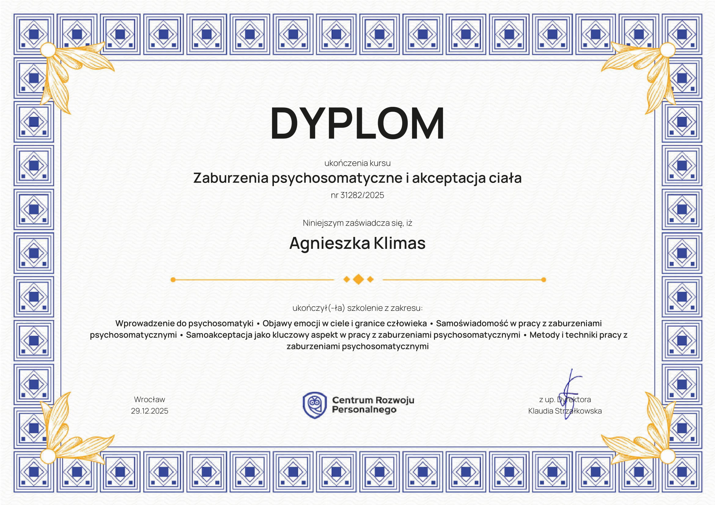 Obraz przedstawiający certyfikat